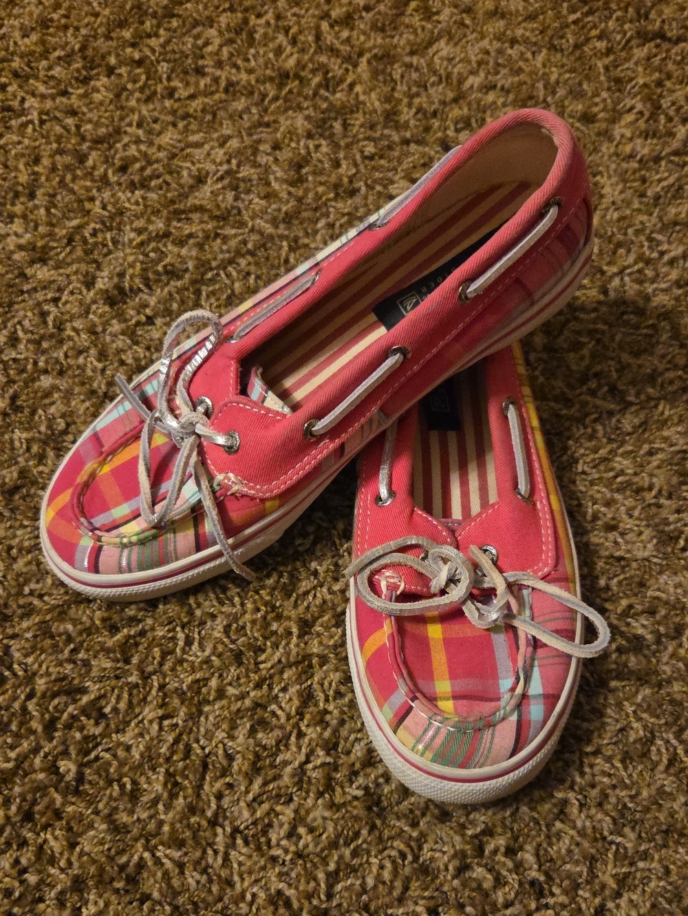 Sperry Top Sider Pink Plaid Kids Moccasins